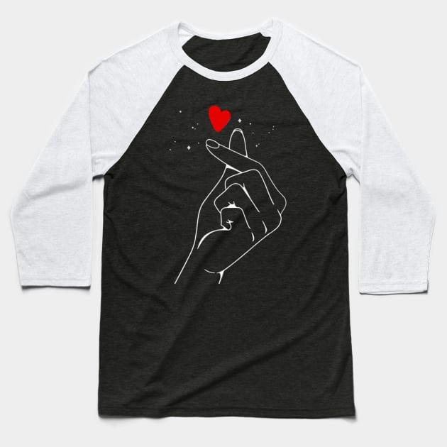 Korean finger heart sign design red heart, k pop, Baseball T-Shirt by Maroon55